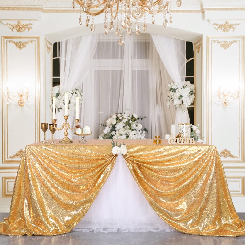 B.Cool B-COOL Rectangle Sequined Table Cloth Gold Sequin Tablecloth Glitter Tablecloth Sequin Wedding Decoration Christmas Tablecloth 50x50 inch - Image 1